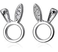 Cute CZ Rabbit Stud Earrings for women Girls S925 Sterling Silver Cubic Zirconia Delicate Tiny Studs Earring Hypoallergenic Birthday Jewelry Gift