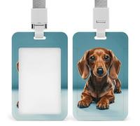 Cute Dachshound Dogs Badge Holder with Lanyard - Waterproof Hard Plastic ID Card Holder Professional Name Tag Vertical ID Card Name Badge for Office Nurse Doctor Teacher