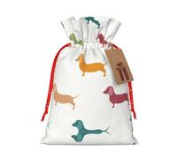 Cute Dachshound Dogs print Christmas Packing Bag Linen Bags with Drawstring Funny Wedding Present Bag
