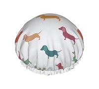 Cute Dachshound Dogs Print Various Activities Shower Cap Reusable Soft And Lightweight Bath Hair Cap Long Hair