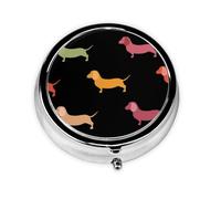 Cute Dachshound Dogs This Small, Round, Three-Compartment Travel Pill Box is Perfect for Storing Daily medications, Vitamins, and on-The-go.