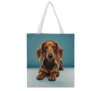 Cute Dachshound Dogs Tote Bag, Aesthetic Canvas Tote Bag Reusable Grocery Shopping Bag for Women Men