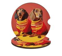 Cute Dachshund Car Coasters Cup Holder Insert Coaster, 2Pcs Absorbent Cork Bar Coasters, Heat Resistant Reusable Anti Slip Drink Coaster Car Decor Auto Accessories for Women