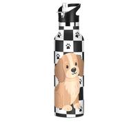 Cute Dachshund Dog Black White Checkered BPA-Free Leak Proof Water Bottles with Handle Double-Wall Insulation for Water, Milk, Juice, School, Camp, Sport