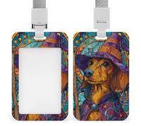 Cute Dachshund Dog Dressed As A Witch ID Badge Holder Retractable Clip Card Holder Card Protector Name Badge Name Tag for Work Office Doctor Nurse