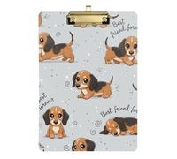 Cute Dachshund Dog Grey Clipboard Acrylic Cute Clip Board A4 Standard Size Clip Boards, 12.5 x 9 Inches Gold Clip