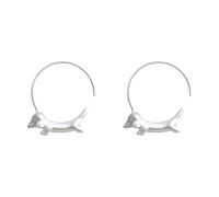 Cute Dachshund Dog Hoop Earrings, Matte Silver Plated Copper Mini Sausage Puppy Open Circle Hoops, Minimalist Animal Pet Lover Jewelry for Women, Daily Casual Gift Accessory