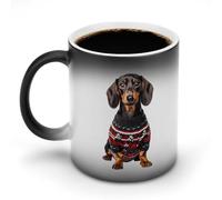 Cute Dachshund Dog in Christmas Sweater Color Changing Cup Ceramic Heat Sensitive Coffee Mugs Funny Gift for Women Men