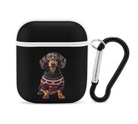 Cute Dachshund Dog in Christmas Sweater Cute Earbuds Case Compatible with Airpods 1/2 Wireless Headphones Cover with Carabiner