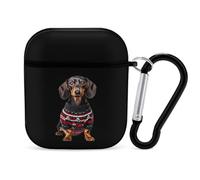 Cute Dachshund Dog in Christmas Sweater Cute Earbuds Case Compatible with Airpods 1/2 Wireless Headphones Cover with Carabiner