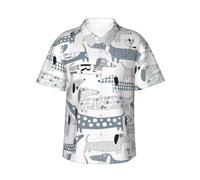 Cute Dachshund Dog Men's Short Sleeve Hawaiian Shirt - Full Print Design, Ultra-Soft Polyester Fabric for Summer Style Black