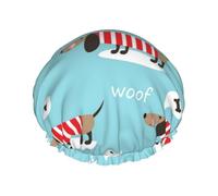 Cute Dachshund Dog Pattern,Shower Cap Nightcap Double Layer Waterproof Elastic Bath Cap Reusable Hair Cap