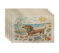 Cute Dachshund Dog Placemats Set of 4, 12''x18'', Coastal Beach Shells 4Pcs Washable Table Mats for Home Dinning, Pet Holiday Party Kitchen Decoration