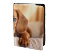 Cute Dachshund Dog Print 5.5 Inch Passport For Men And Women Lightweight Stylish Travel Document Wallet, Black, One Size