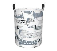 Cute Dachshund Dog Print Circular Laundry Hamper With Rope Handle Collapsible Waterproof Laundry Basket For Kids Toys Room, Bedroom, Living Room, Gift Basket Dirty Clothes Organizer Storage Basket