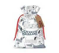 Cute Dachshund Dog Print Holiday Burlap Gift Bag With Drawstring, Small Party Favor Pouches For Christmas Gifting-S Size