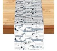 Cute Dachshund Dog Print Linen-Like Table Runner Durable Dining Table Decor For Kitchen Offices Party 13x72 In