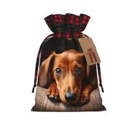 Cute Dachshund Dog Print Pouch Goody Christmas Drawstring Gift Bags Xmas Treats Bag Holiday Candy Wrapping Bags