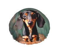 Cute Dachshund Duggee Print Shower Cap For Women Men Reusable Lightweight Soft Bath Hair Cap With Elastic Band