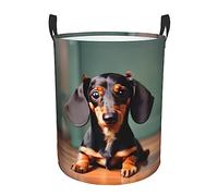Cute Dachshund Duggee Round Laundry Basket, Collapsible Tall Clothes Baskets, Washing Bag For Bathroom, Bedrooms