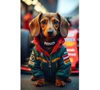 Cute Dachshund Formula 1 Racing Driver - Nino | Dog Greeting Card (A5) Blank on the inside with envelope