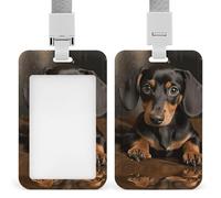 Cute Dachshund Id Badge Holder with Lanyard, Clear Vertical Card Protector Waterproof, Breakaway Safety Neck Strap, Heavy Duty Name Tag Holder for Nurse Teacher Officer Staff Women Men