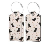 Cute Dachshund,Luggage Tags Pu Leather Name Tag Travel Suitcase Identifier ID Tags Durable Luggage Label 2 pcs