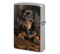 Cute Dachshund Metal Lighter Case Windproof Vintage Lighters Holder Reusable Cool Cigarette Lighter Cover for Men Personalized Pocket Flip Lighters Sleeve Double Sided Portable Protective Sleeve