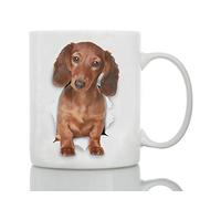 Cute Dachshund Mug - Ceramic Black Dachshund Coffee Mug - Perfect Dachshund Gifts - Funny Cute Sausage Dog Coffee Mug for Dog Lovers - Wiener Dog Coffee Mug (440ml, Longhaired Dachshund)