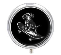 Cute Dachshund on A Skateboard Pill Box 3 Compartment Small Portable Medicine Case Pill Organizer for Pocket Purse