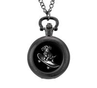 Cute Dachshund on A Skateboard Vintage Pocket Watch Alloy Pendant Watches Necklace Gift for Men Women Black-Style