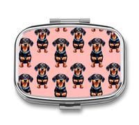 Cute Dachshund Pattern Travel Pill Organizer Small Square Metal Portable Medicine Case Box for Purse Pocket