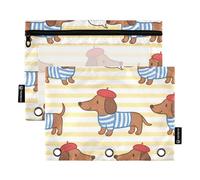 Cute Dachshund Pattern with French Romantic Style Binder Pockets with Clear Window Large Pencil Bags with Zipper Reinforced Grommets Three Ringing Binder for Office Supplies Multicolored 2 PCS