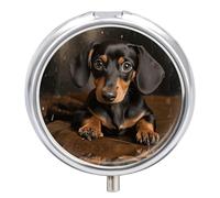 Cute Dachshund Pill Box Medicine Pill Organizer 3 Compartment Daily Pill Case Small Pill Container Round Pill Holder Travel Pill Box Metal Pill Case for Purse Pocket