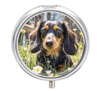 Cute Dachshund Pill Case 3 Compartment Portable Pill Box Daily Round Pill Organizer for Pocket Purse Daily Medicine Container to Hold Vitamins Fish Oil Travel Gifts