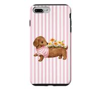 Cute Dachshund Pink Stripe Floral Watercolor Funny Dog Art Case for iPhone 7 Plus/8 Plus