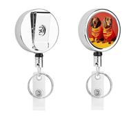 Cute Dachshund Retractable Work Badge Holder Keychain Badge Reel 24.4" Cord & 360° Swivel Alligator Clip Heavy Duty Id Name Tag Holder for Nurses Doctors Teachers Office Workers
