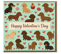 Cute Dachshund Sausage Dogs Valentine's Day Card - Happy Valentine's Day - Hearts and Cupcake Design for Dog Lovers