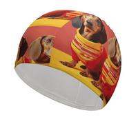 Cute Dachshund Swim Cap for Women Men Swimming Hat Bath Waterproof Pool Caps for Long Thick Curly Hair
