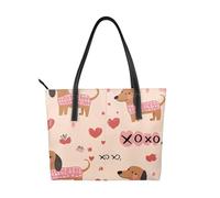 Cute Dachshund Vegan Leather Handbag for Women Love Dog Tote Bag with Top Handle, Large Shoulder Purse for Everyday Work Travel