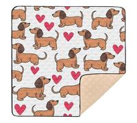 Cute Dachshund with Red Heartss Baby Play Mat for Floor, 50x50 inch Playpen Mat,Thicken Soft Non-Slip Tummy Time Mat for Toddlers and Infants