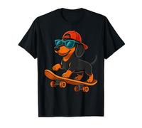 Cute Dachshund With Sunglasses Playing Skateboard men women T-Shirt