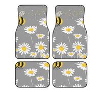 Cute Daisy Bee Car Mats 4 Pieces Flower Universal Floor Car Mats Non-Slip Vehicle Carpet for SUV Van Truck Sedan