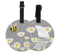 Cute Daisy Bee Round Luggage Tag Flower PU Leather Travel Bag Tag ID Labels Name Card Holder wtih Buckle for Luggage Suitcase Backpacks