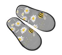 Cute Daisy Bee Slippers for Women Men Flower Non-Slip House Slippers Indoor Comfy Fuzzy Footwear Memory Foam Bedroom Travel Shoes L