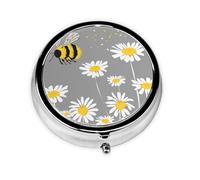 Cute Daisy Bee Small Pill Box 3 Compartment Portable Pill Box for Purse Pocket Flower Mini Medicine Organiser for Daily Vitamin Fish Oil Storage