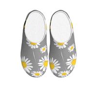 Cute Daisy Bee Women's Slippers Flannel House Slippers for Men Flower Non-Slip Warm Winter Shoes for Indoor Outdoor UK 6-7