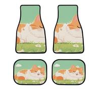 Cute Daisy Cat Car Floor Mats Set of 4, Soft Car Carpet with Non-Slip Backing, Decorative Front Rear Carpet Universal Fit for Most Cars, Trucks, SUVs and Vans