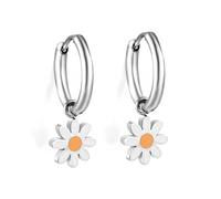 Cute Daisy Flower Dangle Drop Earrings for Women Girls - 2.3cm Hypoallergenic Silver Plated Stainless Steel Huggie Hoop Jewellery, Lightweight Lucky Floral Gift for Her