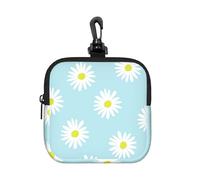 Cute Daisy Flower Florals Blue, Square Zipper Storage Bag, Neoprene Coin Purse, Small Wallets, Change Pouch, Change Purse
